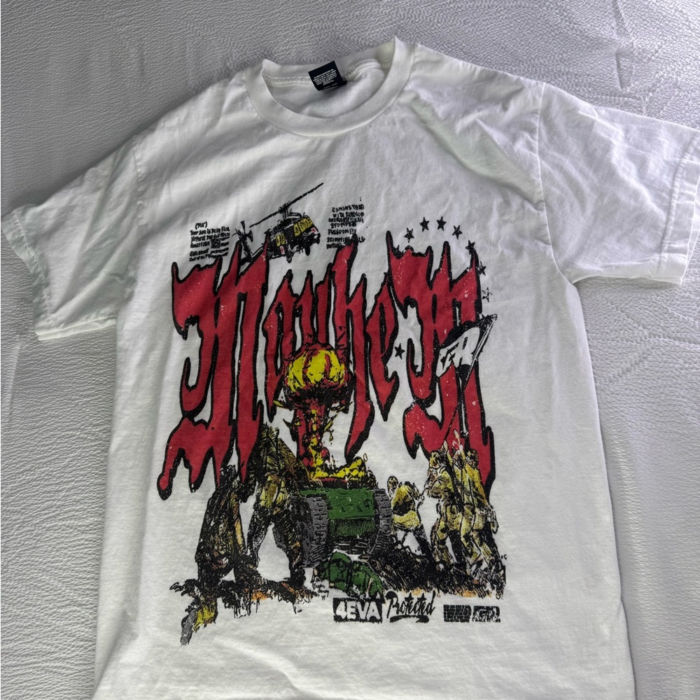 White Graphic Military-Style Crew T-Shirt